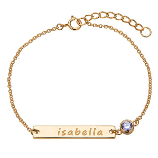 Engraved Name Bar and Birthstone Bracelet