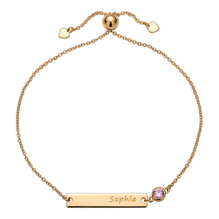 Engraved Name Bar and Birthstone Adjustable Bracelet