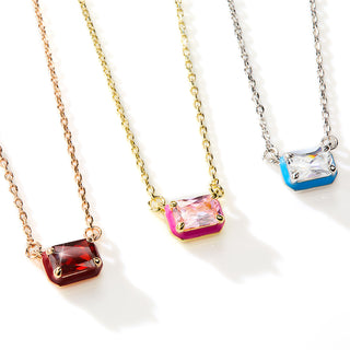 Emerald Cut Birthstone and Enamel Necklace