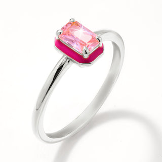 Silver Plated Emerald Cut Birthstone and Enamel Ring