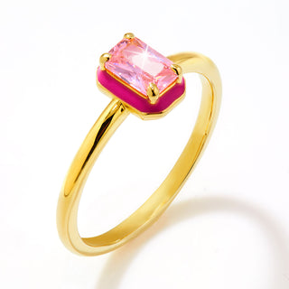 Gold Plated Emerald Cut Birthstone and Enamel Ring