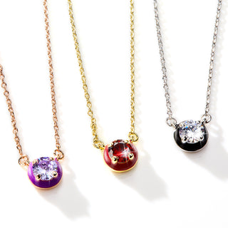 Round Birthstone and Enamel Necklace