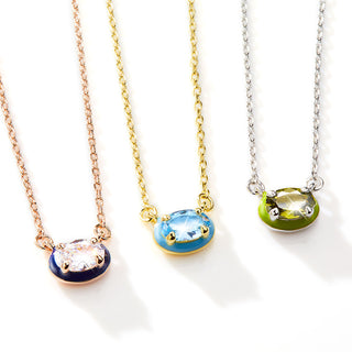 Oval Birthstone and Enamel Necklace