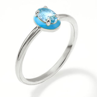 Silver Plated Oval Birthstone and Enamel Ring