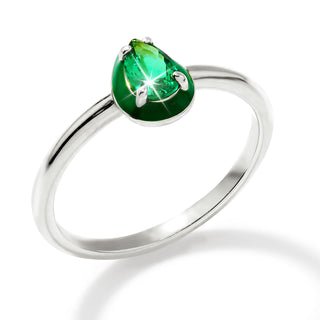 Silver Plated Pear Birthstone and Enamel Ring