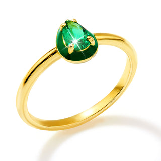 Gold Plated Pear Birthstone and Enamel Ring