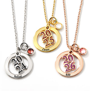 Personalized Charms Enamel Graduation Cluster Birthstone Necklace