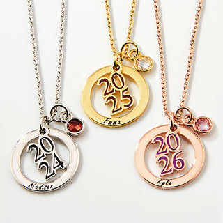 Personalized Charms Enamel Graduation Cluster Birthstone Necklace