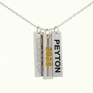 Graduation Charms Engraved Enamel Triple Tag Necklace