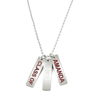 Graduation Charms Engraved Enamel Triple Tag Necklace