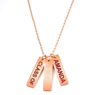 Graduation Charms Engraved Enamel Triple Tag Necklace