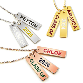 Graduation Charms Engraved Enamel Triple Tag Necklace