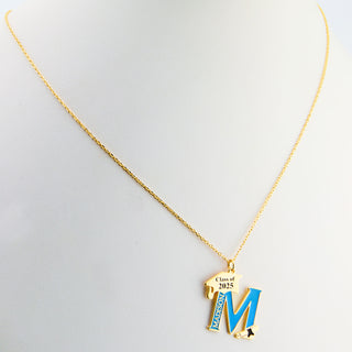 Personalized Enamel Initial with Name and Graduation Cap Necklace