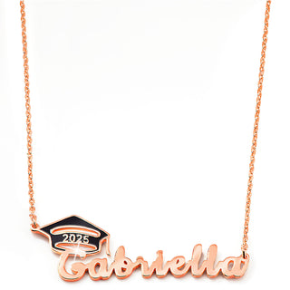 Graduation Name Plaque with Enamel Grad Cap Necklace