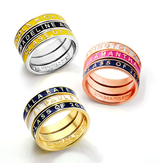 Personalized Silver Plated Enamel Stackable Bands Class Ring