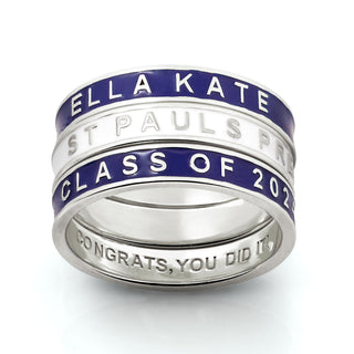 Personalized Silver Plated Enamel Stackable Bands Class Ring