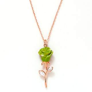 Enamel Rose with Birthstone Leaves Necklace