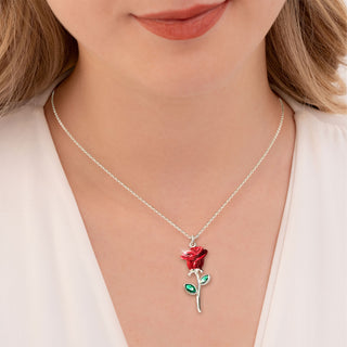 Enamel Rose with Birthstone Leaves Necklace