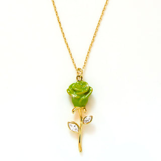 Enamel Rose with Birthstone Leaves Necklace