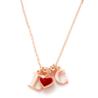 Couple's Initial and Enamel Heart Charm Cluster Necklace