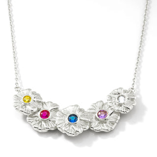 Silver Flower Birthstone Necklace - 1 to 5 stones