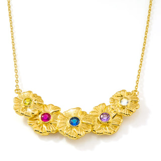 14K Gold Plated Flower Birthstone Necklace - 1 to 5 stones