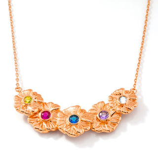 14K Rose Gold Plated Flower Birthstone Necklace - 1 to 5 stones