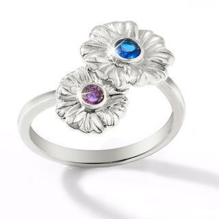 Silver Plated Couple's Flower Birthstone Ring