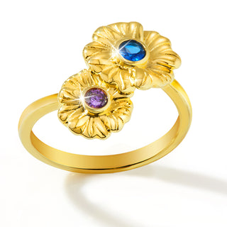 14K Gold Plated Couple's Flower Birthstone Ring