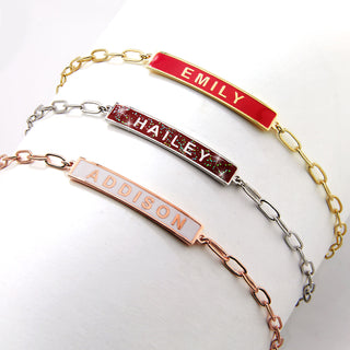 Personalized Enamel Bar Paperclip Chain Bracelet