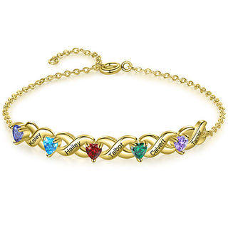 14K Gold Plated Engraved Heart Birthstone X Bracelet