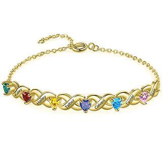 14K Gold Plated Engraved Heart Birthstone X Bracelet