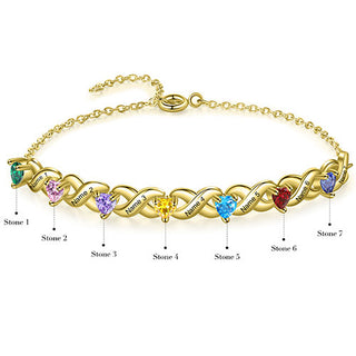 14K Gold Plated Engraved Heart Birthstone X Bracelet