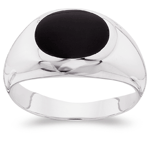 Men's Sterling Silver Genuine Oval Black Onyx Ring