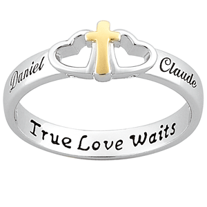 Sterling Silver Cross Heart Purity Name Ring