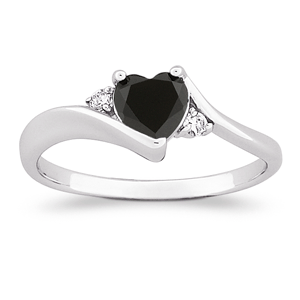 Sterling Silver Genuine Onyx Heart Ring with CZ Accent