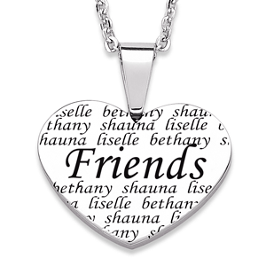 Everscribe Friends Engraved Names Heart Necklace