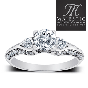 MAJESTIC MicroPave CZ Sterling Silver 3-Stone Ring