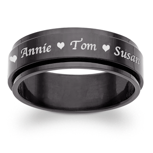 Black Stainless Steel Top-Engraved Name Spinner Band