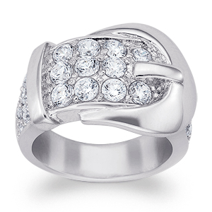 Silvertone CZ Buckle Ring