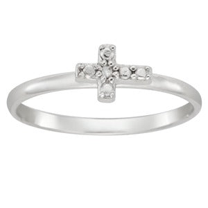 Sterling Silver Cross Charm Ring with Genuine Diamond