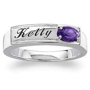 Sterling Silver Name and Birthstone Ring