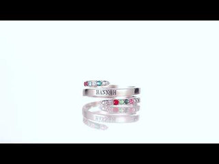 Silver Plated Engraved Family Birthstone Bypass Ring